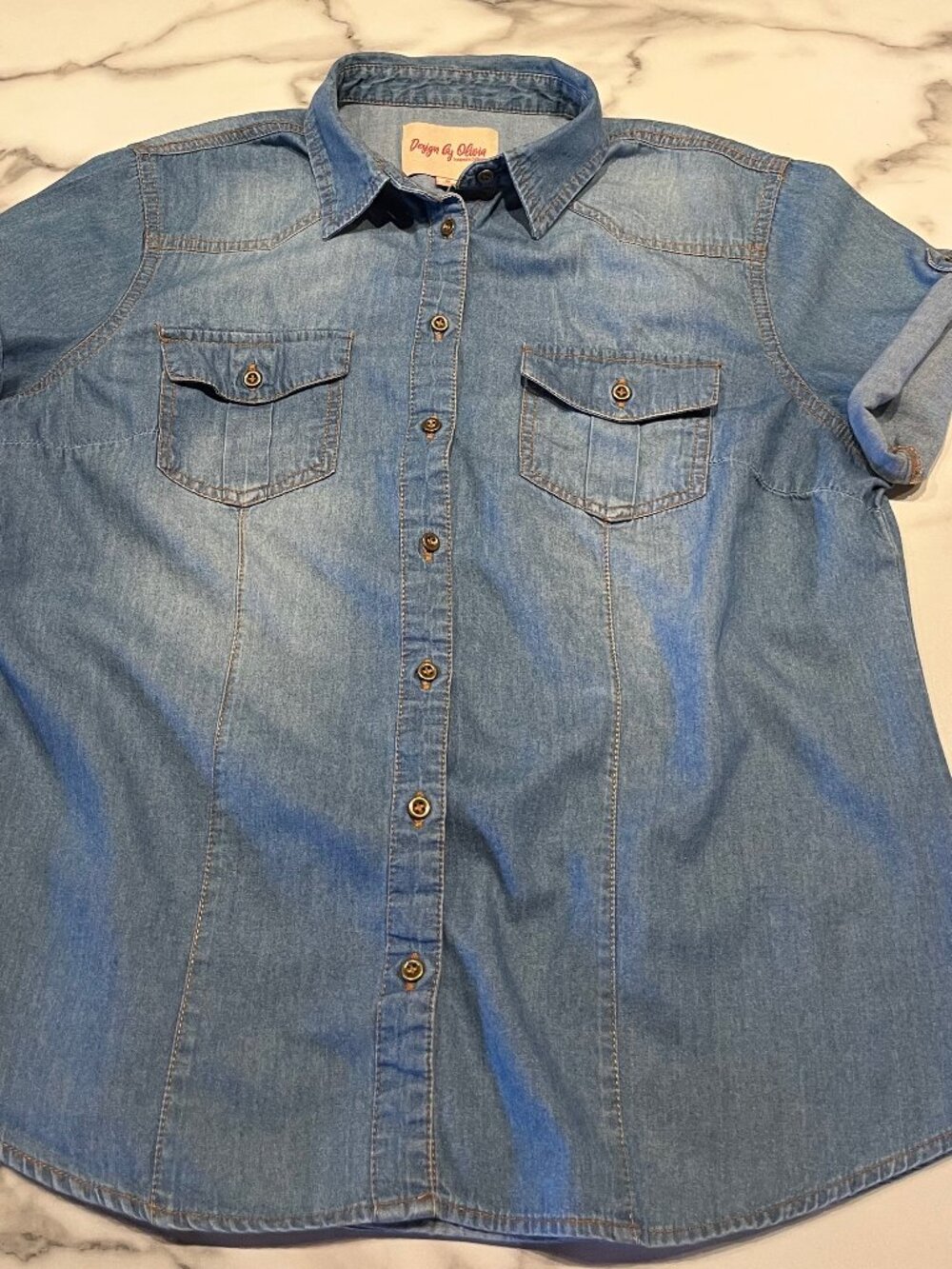 Design by Olivia Short Sleeve Denim Western Shirt - Women Medium